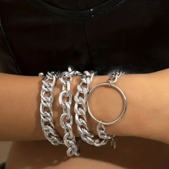 4 pcs Punk Style Gold or Silver Plated Chain Bracelet - Picture 4 of 7